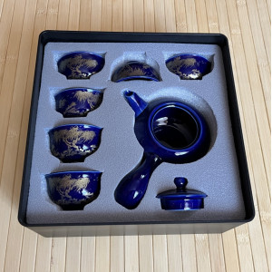 Дорожный набор чайной посуды синий с чабанью. Photo 2